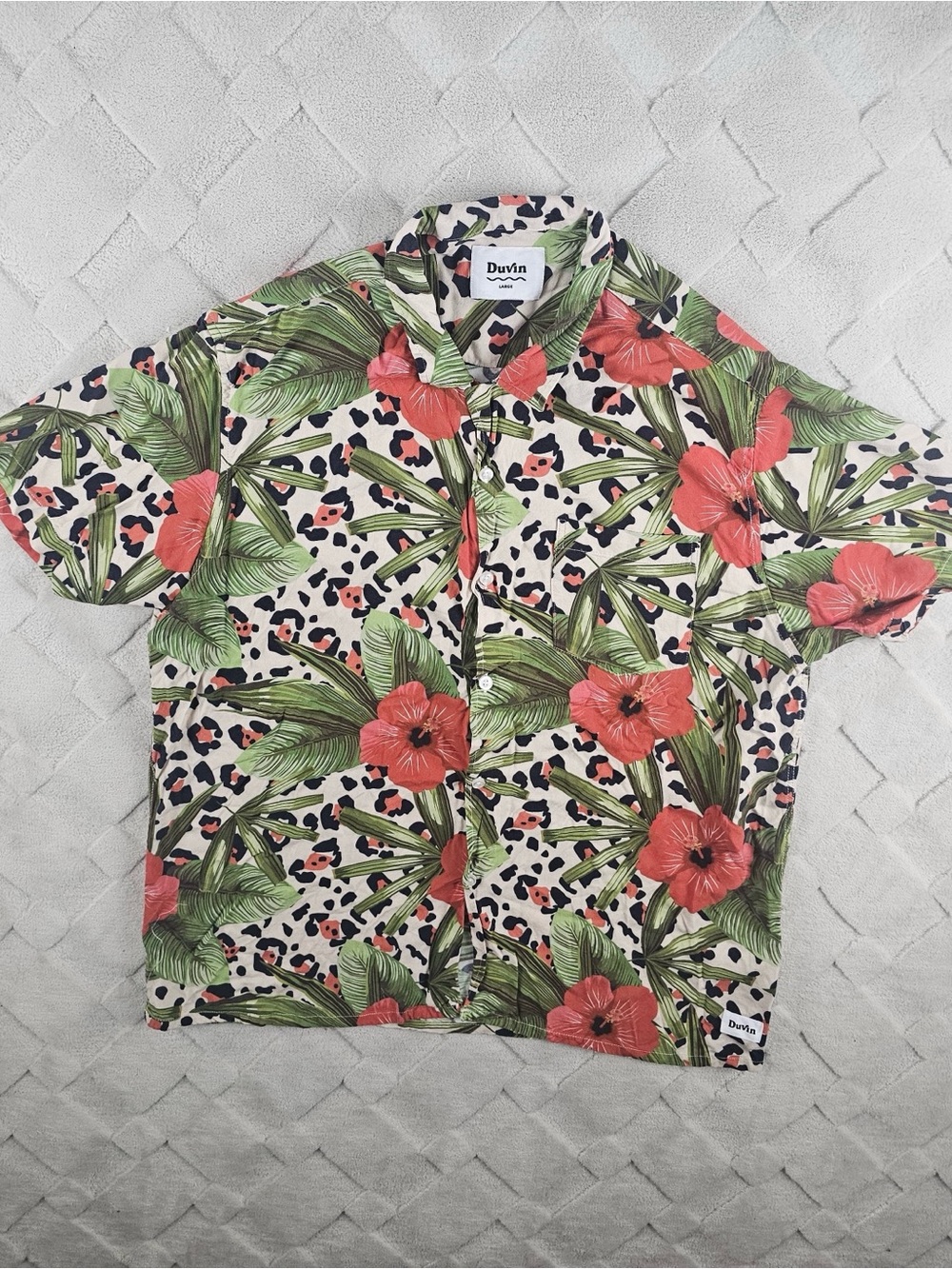 Duvin Floral Print Button Up Short-Sleeve Shirt Mens Large